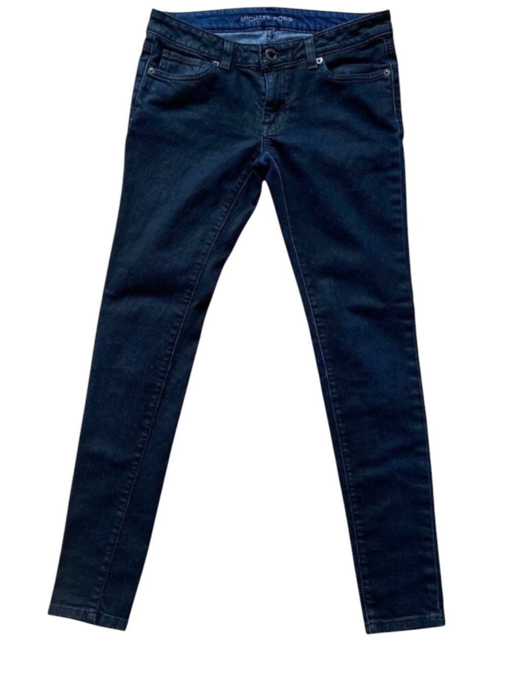 Michael Kors skinny jeans dark blue almost black coated denim size 0 mid-low ris